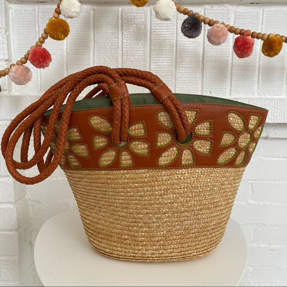 Handbags - Cole Haan flower straw tote bag handbag